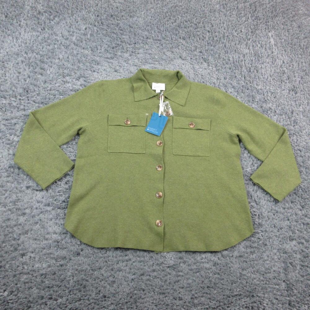 Market & Spruce Sweater Womens XXL Green Collared Button Cardigan Pockets NWT